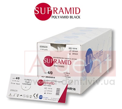 ������� ������ ������� SUPRAMID 6/0 75 cm black, reverse cutting 3/8 circle 16 mm (LUXSUTURES A.G.), SB60DS16, nonabsorbable surgical suture, polyamid black, USP 6/0 (0.7 Ph. Eur) 75 cm black, 3/8 circle 16 mm reverse cutting DS16 - 108.68 ���