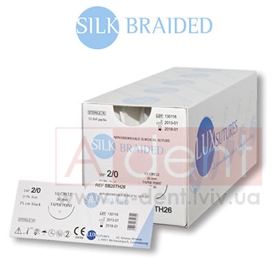 ѳ�� ������� ������ ������� SILK BRAIDED 5/0 75 cm black, taper point 1/2 circle 20 mm (LUXSUTURES A.G.), SI50HR20, nonabsorbable surgical suture, black, USP 5/0 (1 Ph. Eur) 75 cm black, 1/2 circle 20 mm taper point HR20 - 86.84 ���