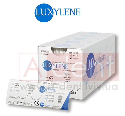 �������� ������ ������� LUXYLENE 5/0 45 cm blue, reverse cutting 3/8 circle 12 mm (LUXSUTURES A.G.), PP50DS12, nonabsorbable surgical suture, polypropylene monofilament, USP 5/0 (1 Ph. Eur) 45 cm blue, 3/8 circle 12 mm reverse cutting DS12 - 82.68 ���