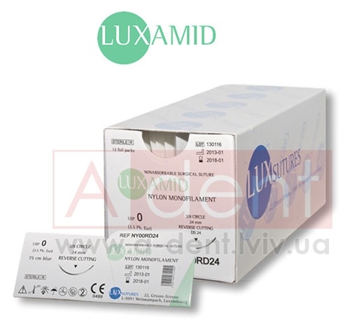 ������� ������ ������� LUXAMID 4/0 75 cm blue, reverse cutting 3/8 circle 16 mm (LUXSUTURES A.G.), NY40DS16, nonabsorbable surgical suture, nylon blue, USP 4/0 (1.5 Ph. Eur) 75 cm blue, 3/8 circle 16 mm reverse cutting DS16 - 78.00 ���