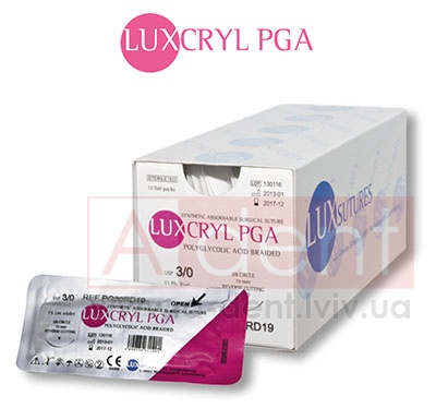 �������� PGA ������ ������� LUXCRYL PGA 5/0 75 cm violet, reverse cutting 3/8 circle 16 mm (LUXSUTURES A.G.),PG50DS16,synthetic absorbable surgical suture,polyglycolic acid braided,USP 5/0 (1 Ph. Eur) 75 cm violet,3/8 circle 16 mm reverse cutting DS16 - 173.68 ���
