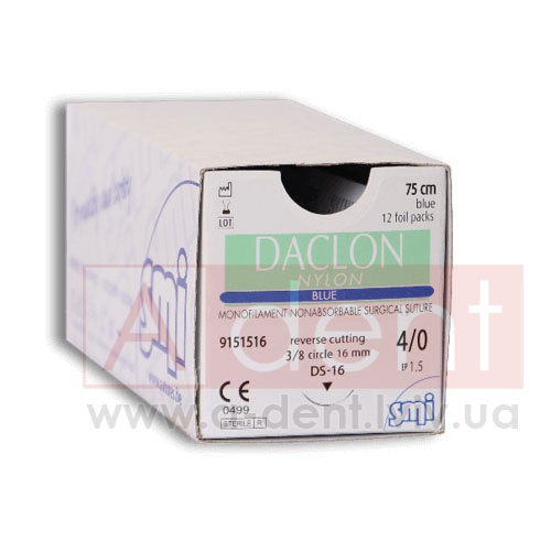 ������ ������ ������ ������� DACLON NYLON 4/0 45 cm blue, reverse cutting 3/8 circle 16 mm (SMI A.G.), � 9151516-45, monofilament nonabsorbable surgical suture, nylon blue, USP 4/0 (1.5 Ph. Eur) 45 cm blue, 3/8 circle 16 mm reverse cutting DS-16 - 86.84 ���